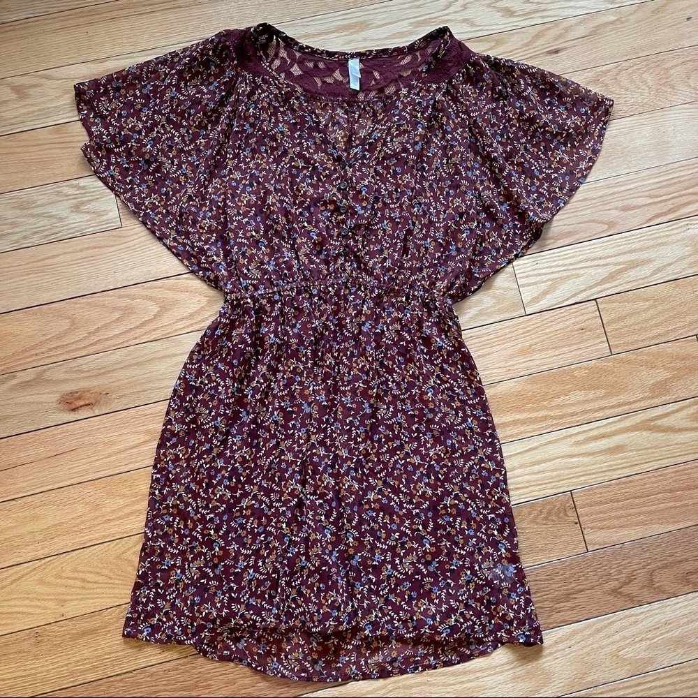 Xhilaration Maroon Floral Printed Dress